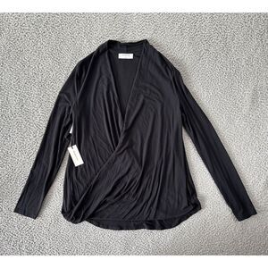 Aritzia Babaton Mehmet T-Shirt Womens Small Drape Front‎ Black Long Sleeve NEW